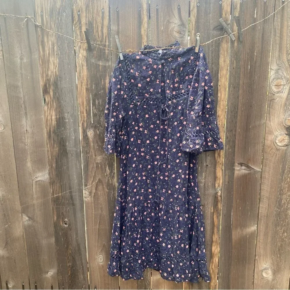 Apiece Apart Navy Floral Midi Dress size 0